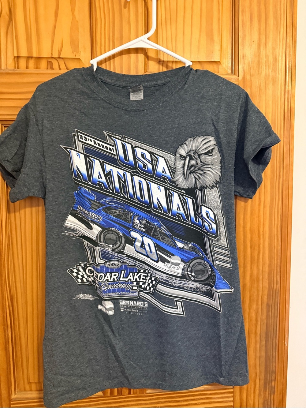 Gildan USA Nationals Graphic Tee - Gray & Blue Race Car